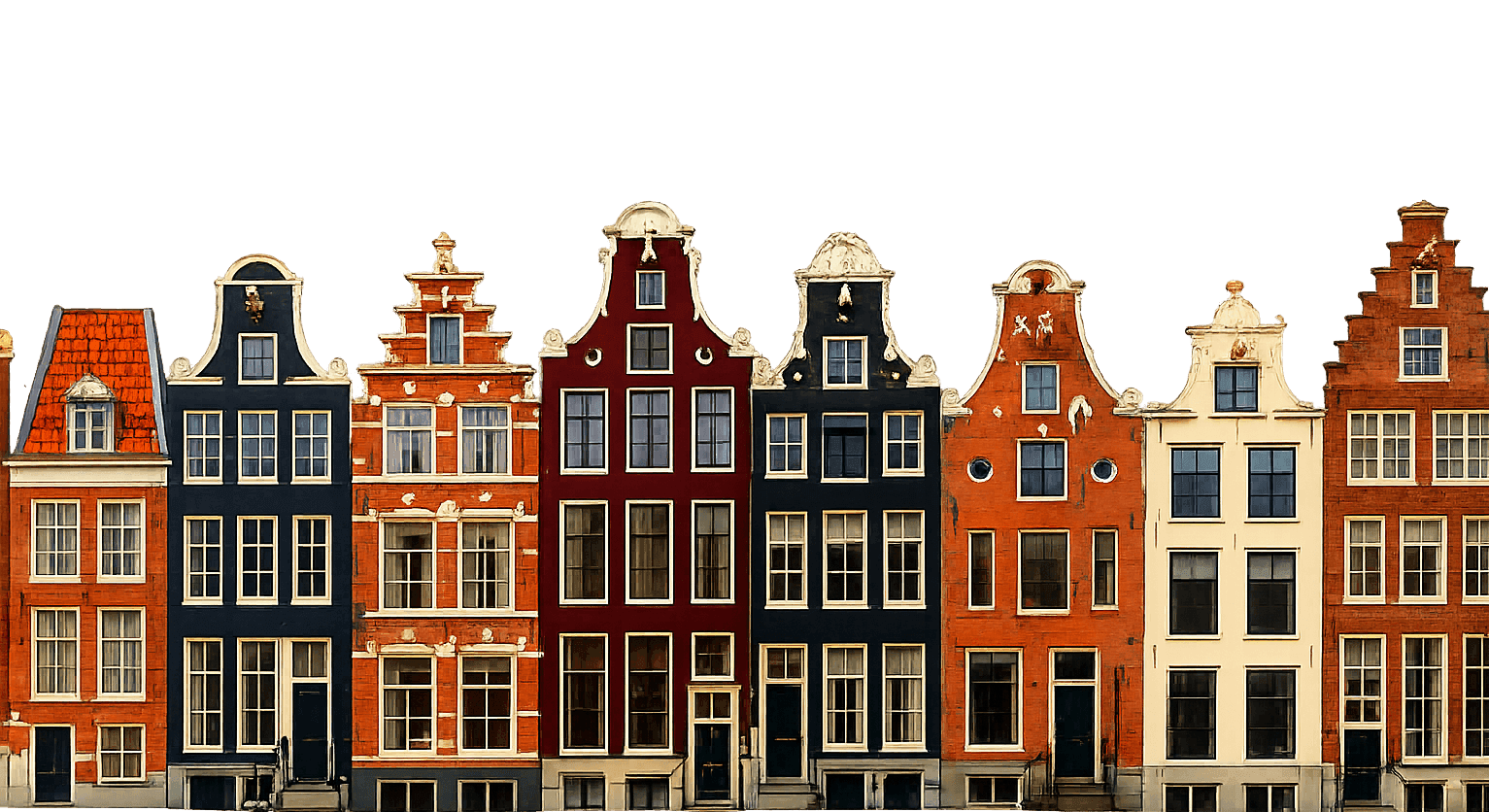 Dutch skyline of historic Amsterdam canal houses